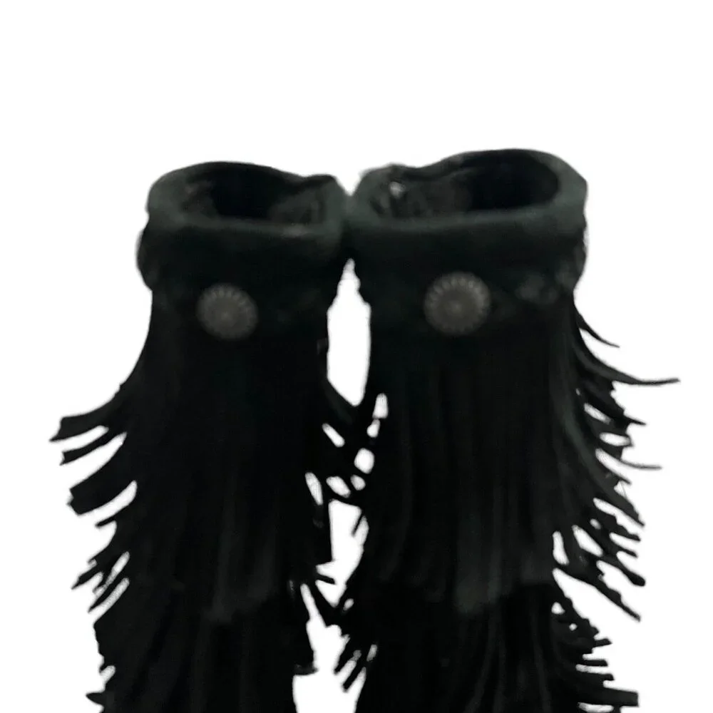 Minnetonka Sz 12 Black Suede Leather Fringe Boots